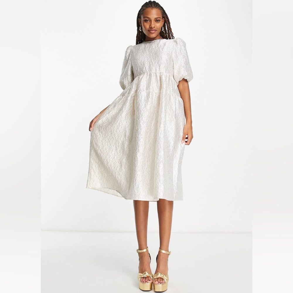 Monki White Textured Midi Skirt